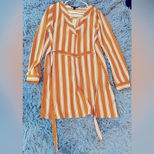 Woman’s Dress un Mustard and White Striped Long Sleeve Dress
